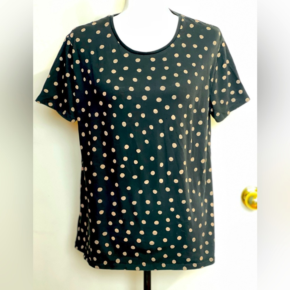 Zara Black and Tan Polka Dot Short Sleeve Tee